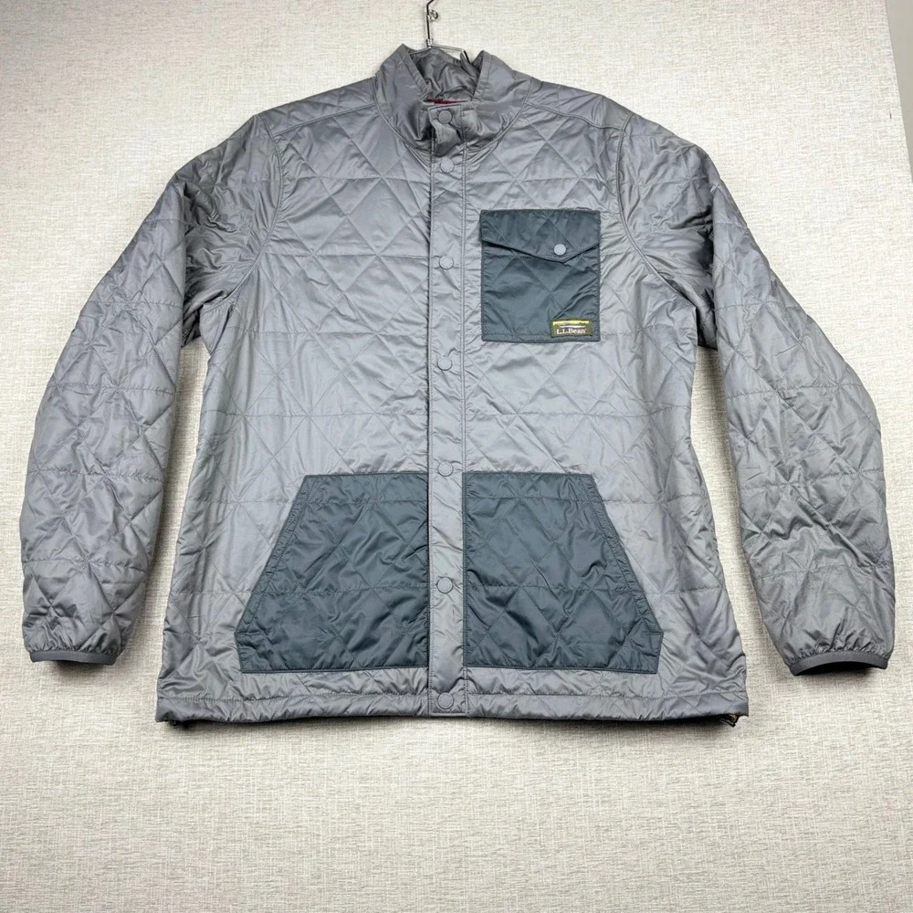 LL Bean Mens XXL Tall Quilted Shirt Jacket Gray Insulated Snap Front 518107